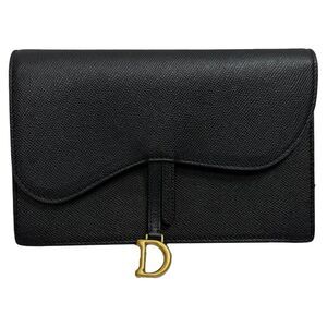 Dior Medium Saddle Pouch With Chain in Black Goat Leather